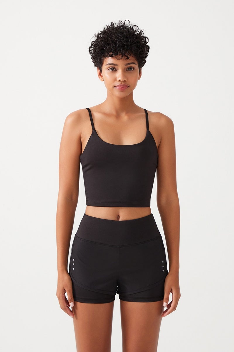 Los Ojos Women's Black 2 Layer Sports Shorts - Tights with Shorts 2in1  - Image 1