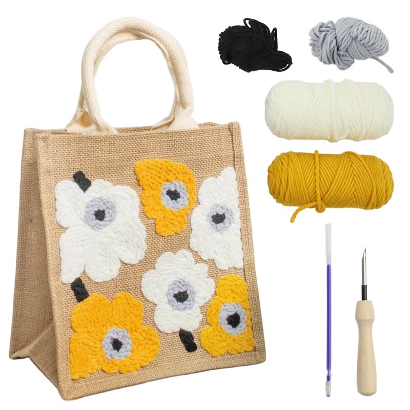 HASTHIP® Canvas Tote Bag Embroidery Kit, Reusable Canvas Cute Shoulder Bags, Arts and DIY Crafts Embroidery Starter kit for DIY Crafting Include Stamped Embroidery Bag, Threads, Embroidery Tools - Image 1