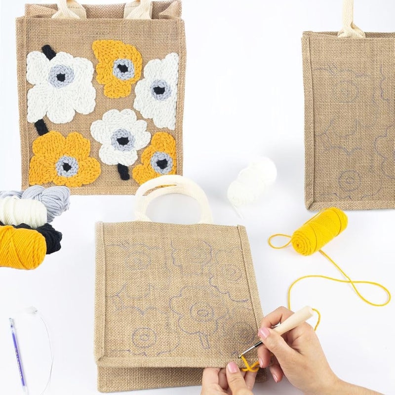 HASTHIP® Canvas Tote Bag Embroidery Kit, Reusable Canvas Cute Shoulder Bags, Arts and DIY Crafts Embroidery Starter kit for DIY Crafting Include Stamped Embroidery Bag, Threads, Embroidery Tools - Image 5