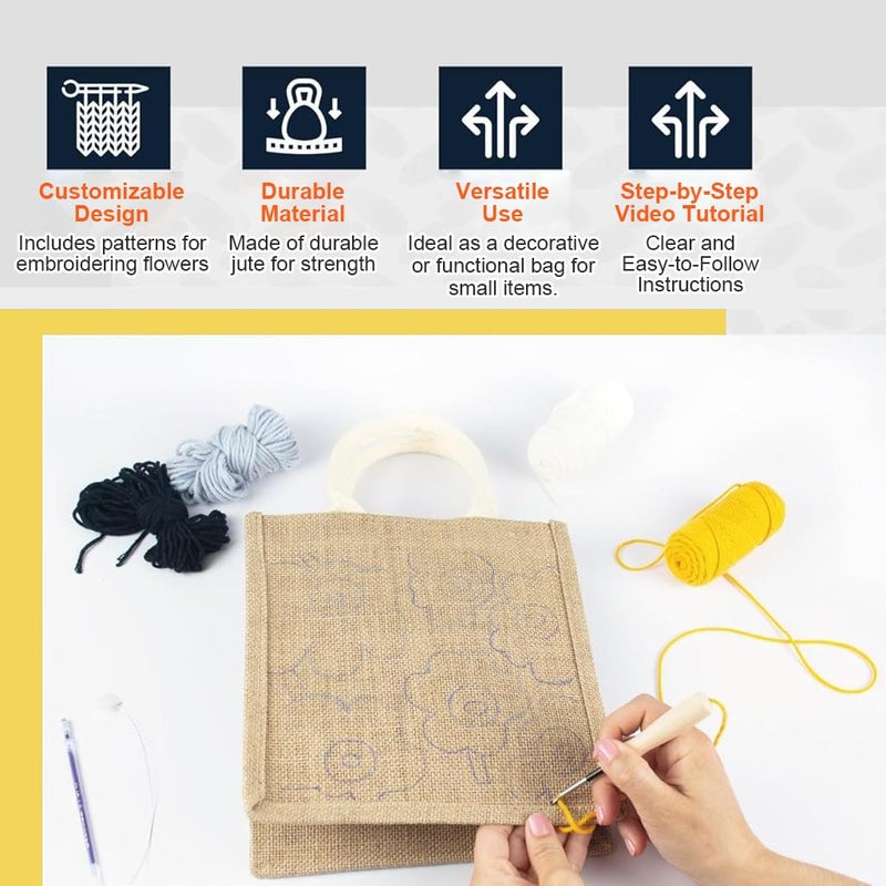 HASTHIP® Canvas Tote Bag Embroidery Kit, Reusable Canvas Cute Shoulder Bags, Arts and DIY Crafts Embroidery Starter kit for DIY Crafting Include Stamped Embroidery Bag, Threads, Embroidery Tools - Image 3