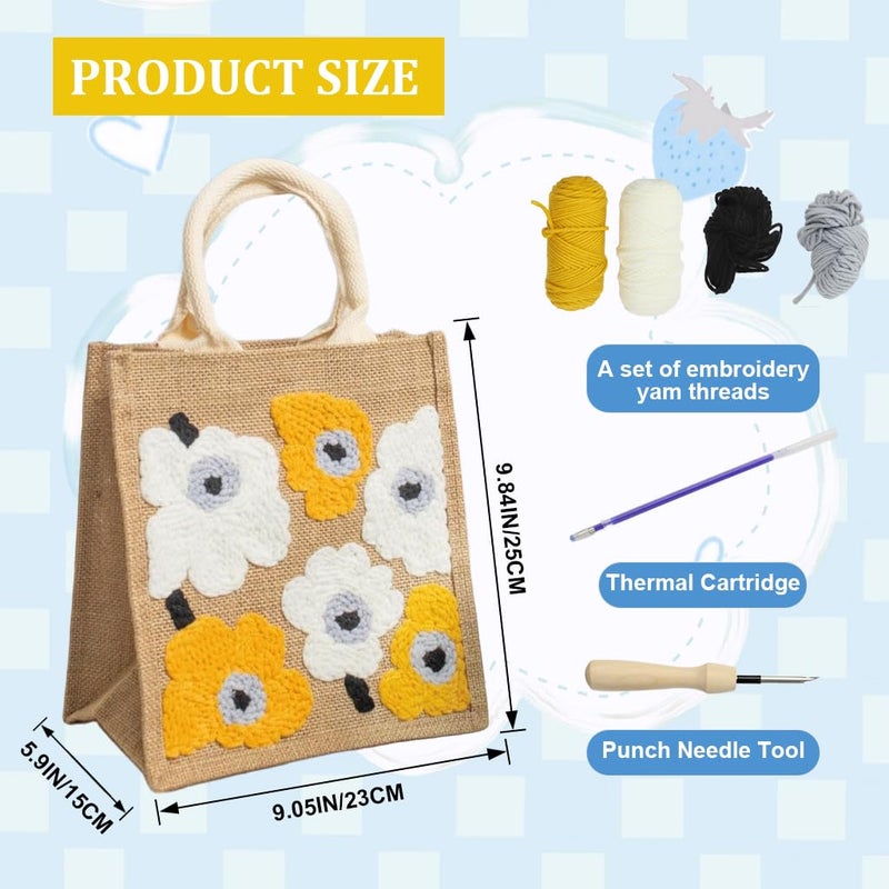 HASTHIP® Canvas Tote Bag Embroidery Kit, Reusable Canvas Cute Shoulder Bags, Arts and DIY Crafts Embroidery Starter kit for DIY Crafting Include Stamped Embroidery Bag, Threads, Embroidery Tools - Image 2