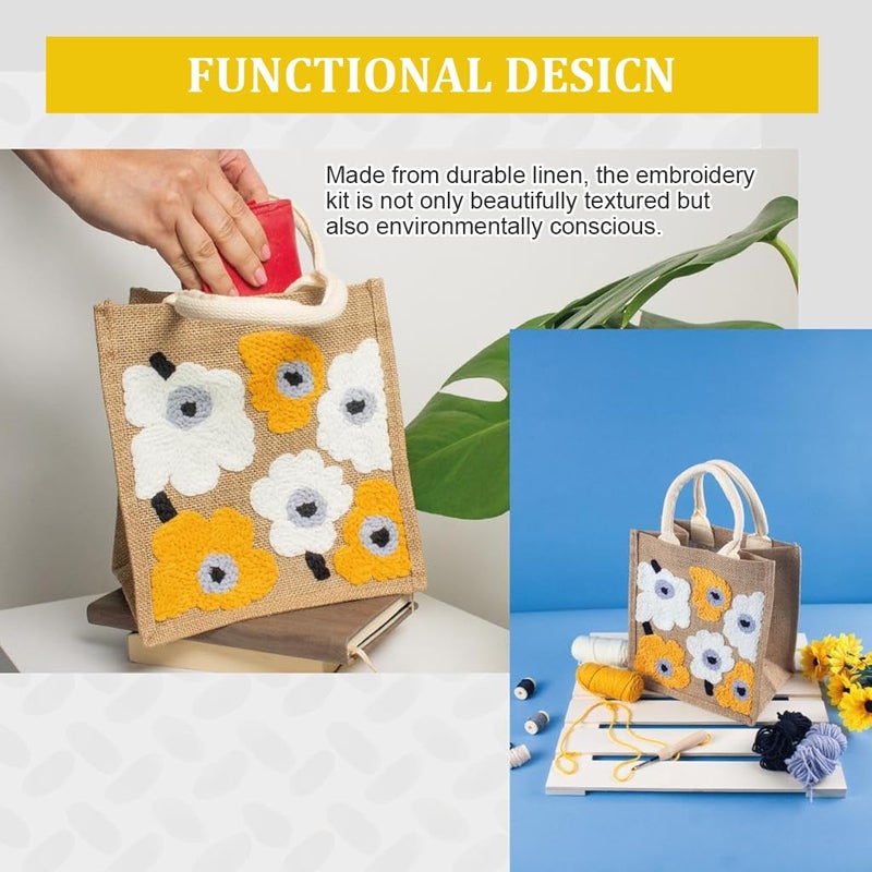 HASTHIP® Canvas Tote Bag Embroidery Kit, Reusable Canvas Cute Shoulder Bags, Arts and DIY Crafts Embroidery Starter kit for DIY Crafting Include Stamped Embroidery Bag, Threads, Embroidery Tools - Image 4