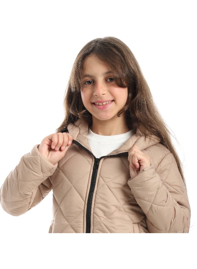 Andora Full Zipper Closure Hooded Pump Jacket - Beige - Image 4