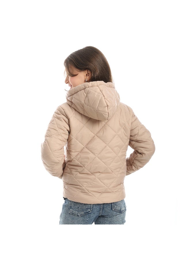 Andora Full Zipper Closure Hooded Pump Jacket - Beige - Image 2