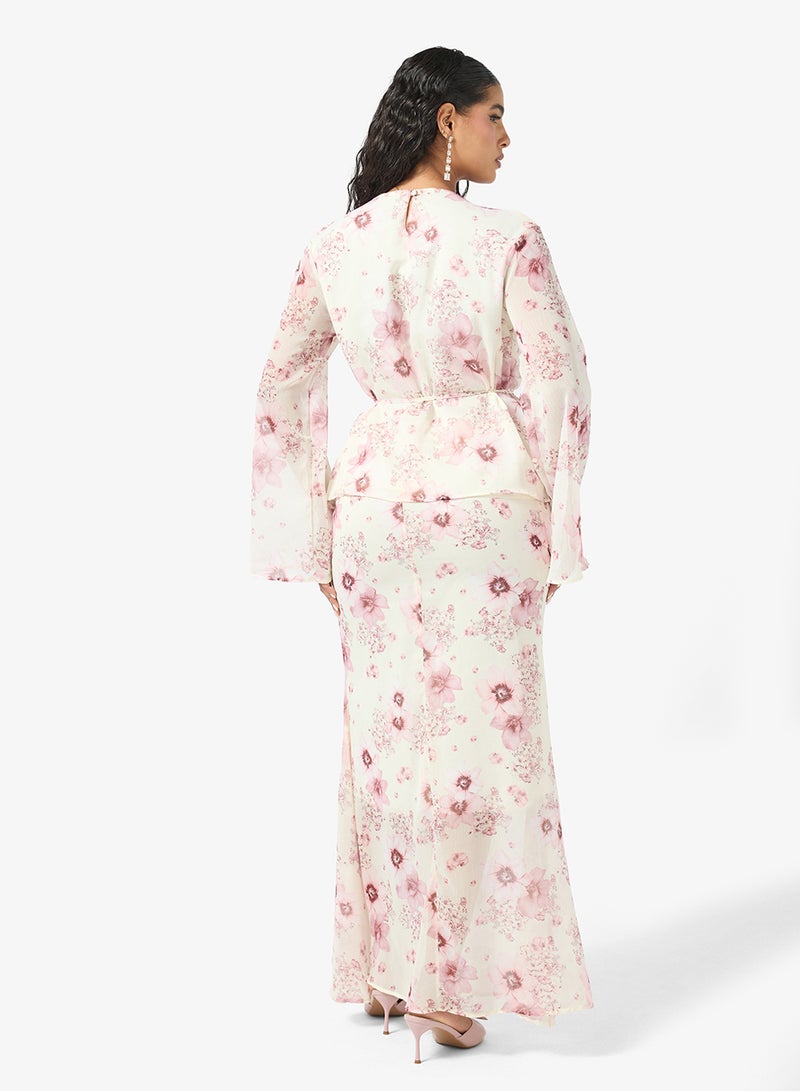 خزانة طقم بلوزة وتنورة بنقشة الزهور - Image 2