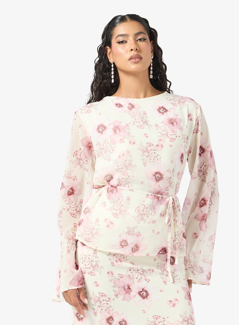 خزانة طقم بلوزة وتنورة بنقشة الزهور - Image 3