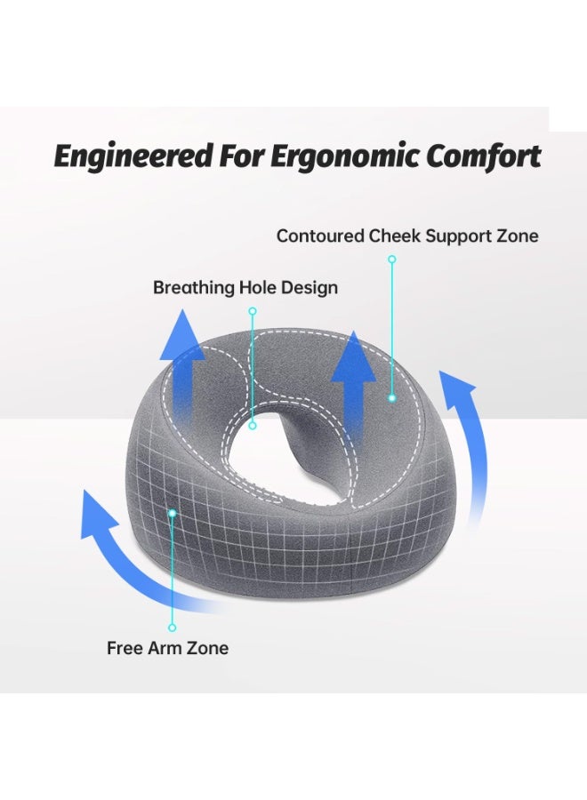 يلا جوي الوجه للأسفل وسادة تدليك وسادة لمساند رأس السرير عرضة للأسفل النوم، مهد الوجه، وسادة بعد الجراحة بعد الجراحة استعادة جراحة العين ومعدات استرداد استئصال العين الغطاء القابل للإزالة الرمادي - Image 4