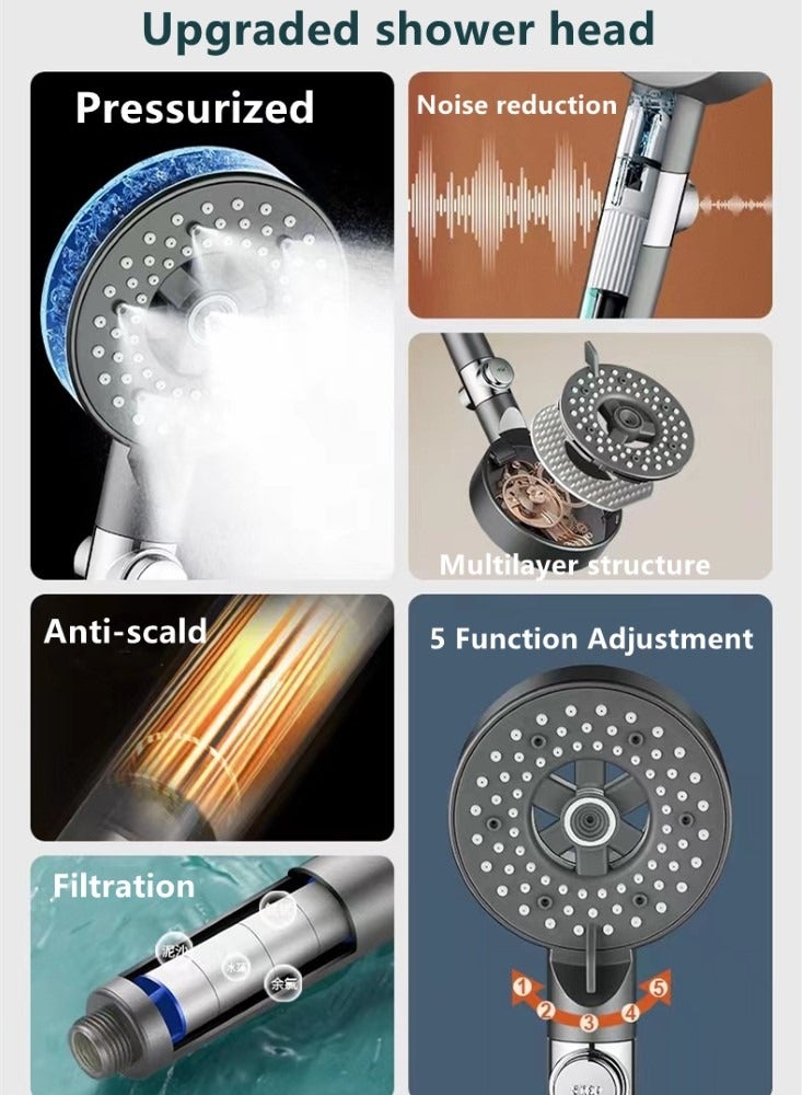 كوتيس طقم رأس دش محمول باليد وخرطوم 1 مجموعة دش محمول وخرطوم رمادي 10x27 سم - Image 5