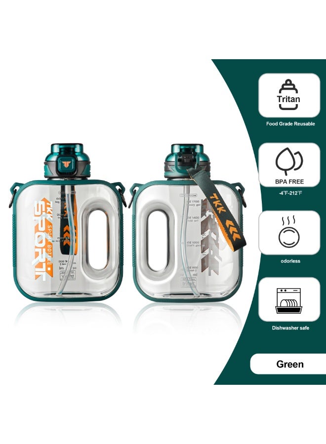 TKK 2000ml BPA Free Tritan water bottle for Gym Yoga Travel Camping Outdoor with Rope for Ease of Carry, Comes with a Straw| Green - Image 3