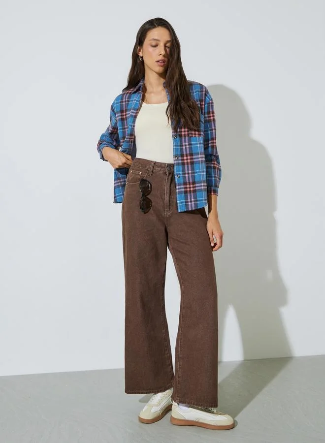 ستايلي Blue Plaid Buttoned Shacket