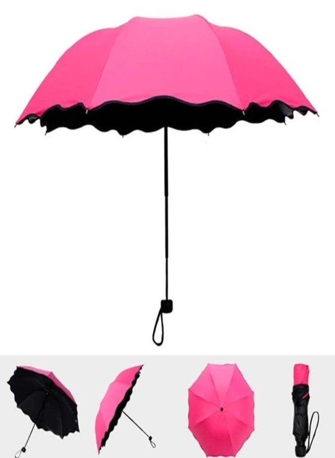 Brain Freezer Fancy Lightweight Foldable Umbrella Easy to Carry, Washable, Waterproof & Heatproof Protection for Women, Men and Children Rose-Pink - Image 4