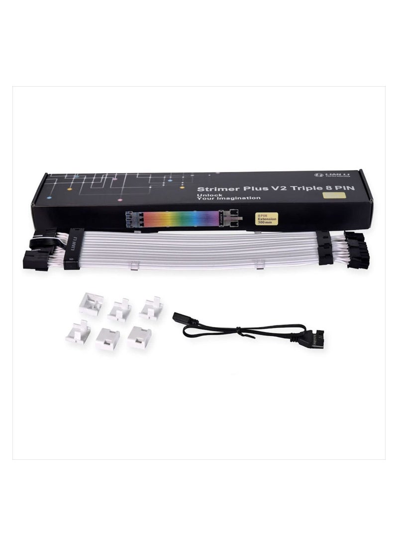 LIAN LI - Lian Li Strimer Plus V2 Triple 8 Pin (PW12-PV2) -Addressable RGB VGA Power Cable (No Controller Included) -for Triple 8 PIN GPU Connector, PW12-PV2 Black - Image 1