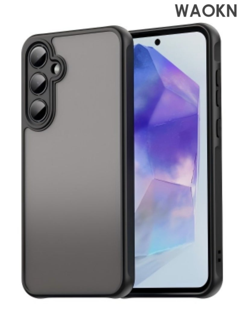 WAOKN Magnetic Case for Samsung Galaxy A55 5G Slim Translucent Matte Back Silicone Bumper Shockproof Phone Case Black Cover, Anti-Fingerprints,Anti-Fall Drop Protection,Slim Back Shockproof Protective Phone Cover - Black. - Image 1