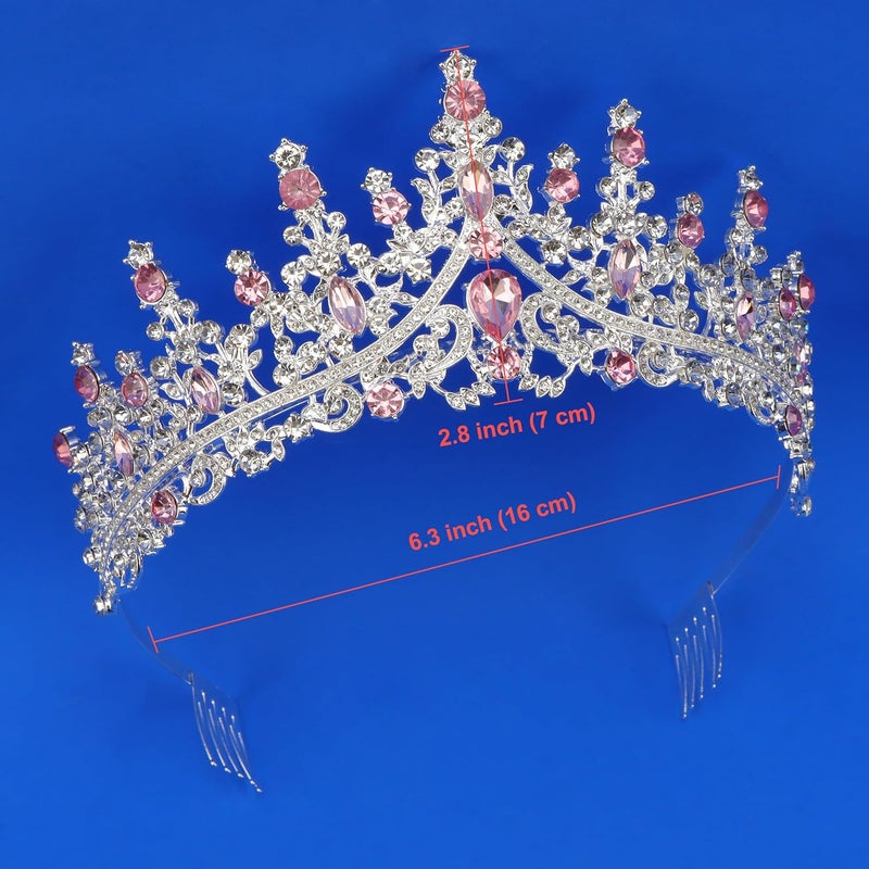 Cocide Pink Crowns for Women Pink Tiaras for Women Princess Tiaras for Girls Costume Halloween Hair Accessories Royal Crystal Headbands Cosplay Birthday Pageant Bride Headpieces - Image 5