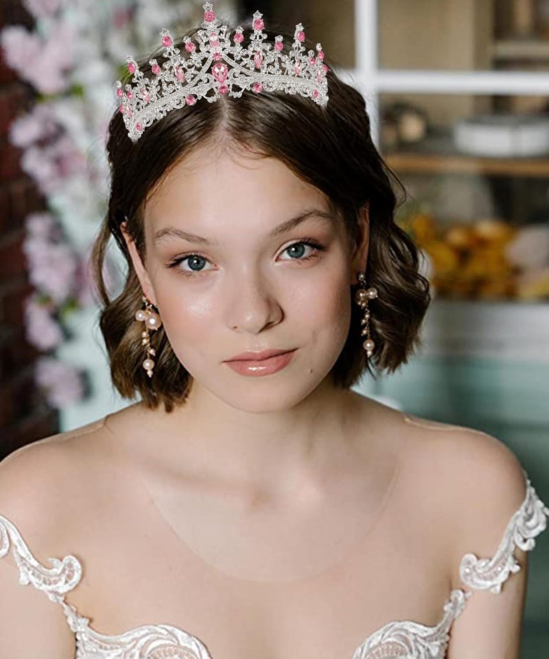 Cocide Pink Crowns for Women Pink Tiaras for Women Princess Tiaras for Girls Costume Halloween Hair Accessories Royal Crystal Headbands Cosplay Birthday Pageant Bride Headpieces - Image 3