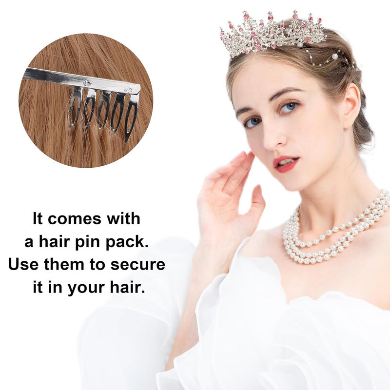 Cocide Pink Crowns for Women Pink Tiaras for Women Princess Tiaras for Girls Costume Halloween Hair Accessories Royal Crystal Headbands Cosplay Birthday Pageant Bride Headpieces - Image 4