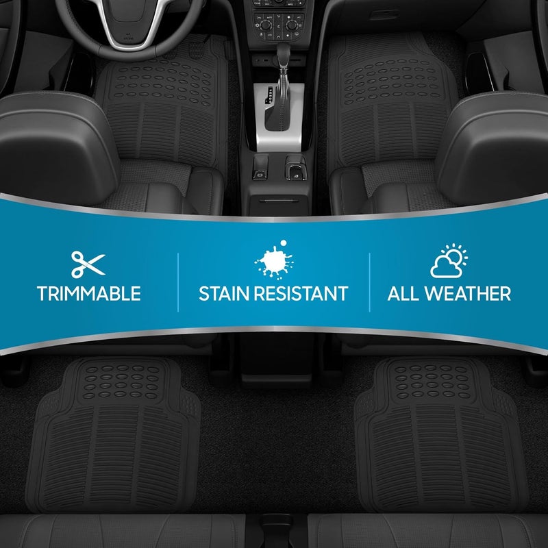 Heavy-Duty Rubber Floor Mats for Cars - All Weather, 4-Piece Set, Universal Fit - Image 3
