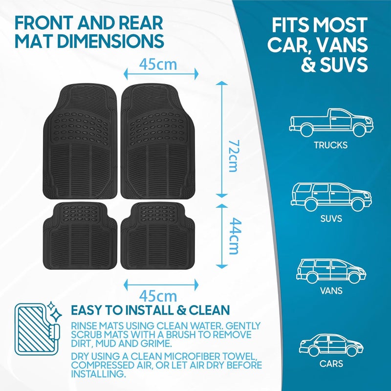 Heavy-Duty Rubber Floor Mats for Cars - All Weather, 4-Piece Set, Universal Fit - Image 2