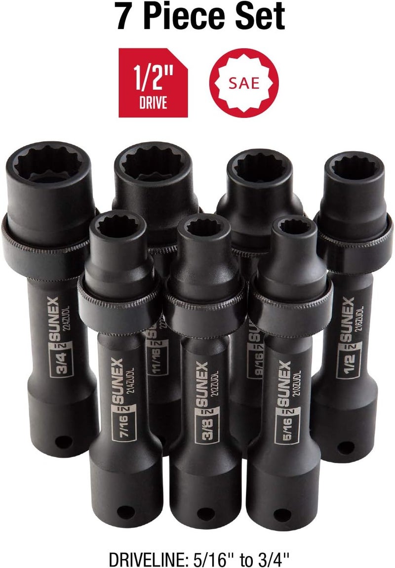 Sunex 2696 1/2-Inch Drive SAE 12-Point Driveline Socket Set, 7 Piece - Image 2