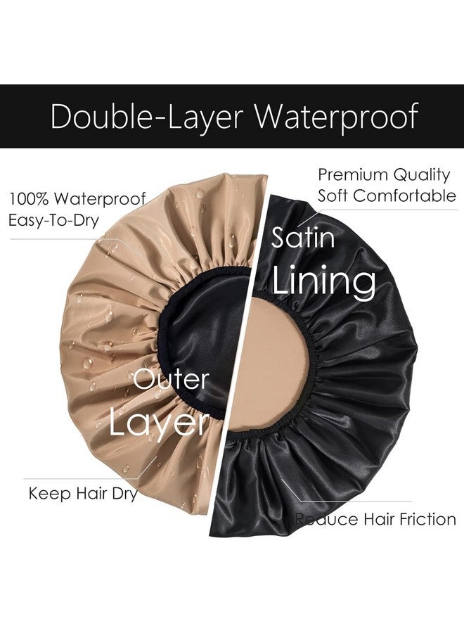 Auban Extra Large Shower Cap for Braids, Double-Layer Waterproof Reusable Satin Lining XL Shower Cap for Women Long Hair, Locs, perms (khaki) - Image 5