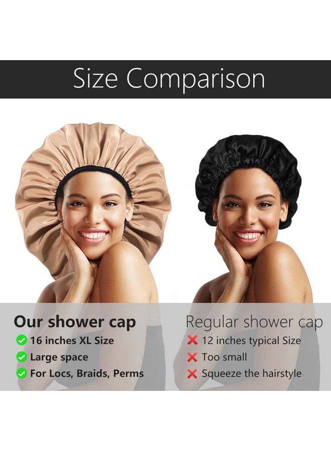 Auban Extra Large Shower Cap for Braids, Double-Layer Waterproof Reusable Satin Lining XL Shower Cap for Women Long Hair, Locs, perms (khaki) - Image 4