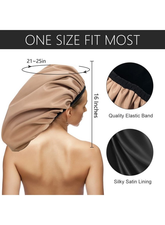 Auban Extra Large Shower Cap for Braids, Double-Layer Waterproof Reusable Satin Lining XL Shower Cap for Women Long Hair, Locs, perms (khaki) - Image 2