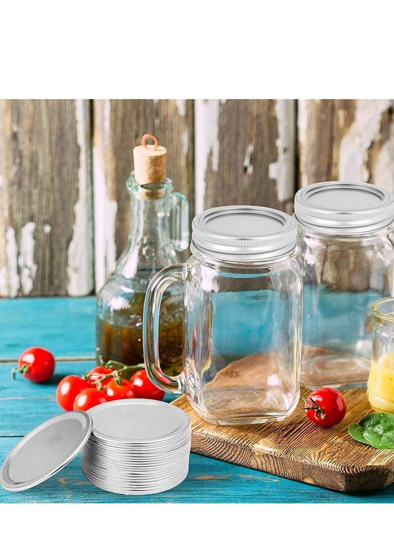 24 Pcs Jar Lids Airtight Metal Regular Mouth Canning Lids Silicone Stretch Lids for Seal the Lid Split-Type Lids Leak Proof and Silver Secure Jar Caps Suction Lid (7cm)