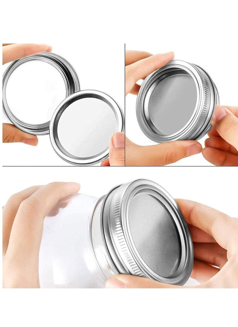 24 Pcs Jar Lids Airtight Metal Regular Mouth Canning Lids Silicone Stretch Lids for Seal the Lid Split-Type Lids Leak Proof and Silver Secure Jar Caps Suction Lid (7cm)