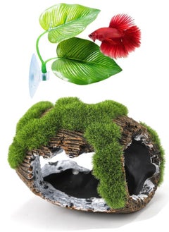 rocooart 2 Broken Barrel Fish Tank Decoration and Rest Leaves, Fish Tank Accessories Decoration Resin Betta Fish Hide Hole, Fish Tank Decoration Rest Skin For Small Animal Games.  - Image 1