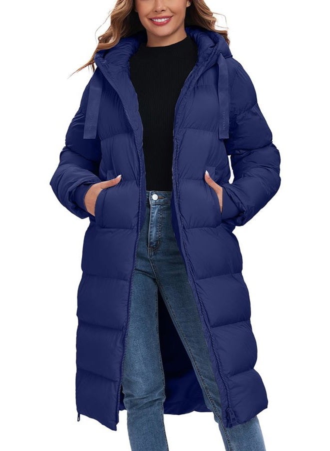 HOTIAN Women's Long Quilted Coat Maxi Length Thickened Puffer Down Jacket Padded Winter Warm Outerwear, Navy, S - Image 1