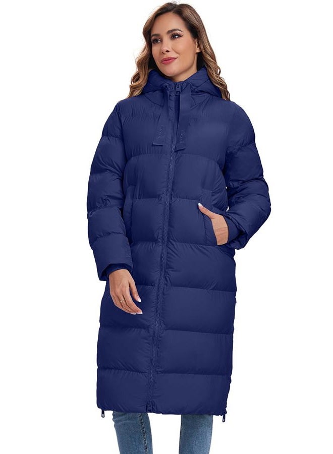 HOTIAN Women's Long Quilted Coat Maxi Length Thickened Puffer Down Jacket Padded Winter Warm Outerwear, Navy, S - Image 3