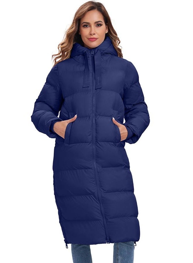 HOTIAN Women's Long Quilted Coat Maxi Length Thickened Puffer Down Jacket Padded Winter Warm Outerwear, Navy, S - Image 4