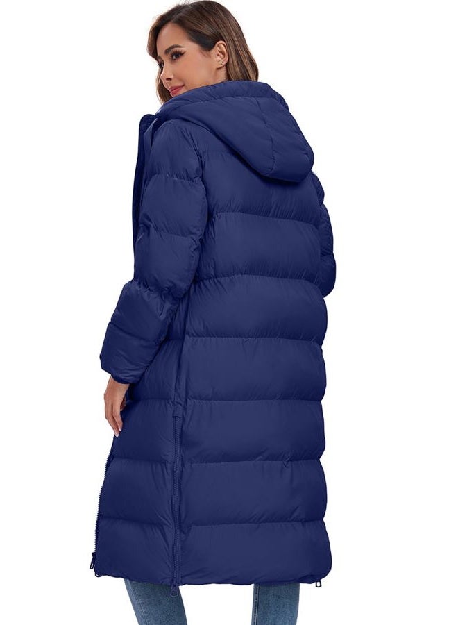 HOTIAN Women's Long Quilted Coat Maxi Length Thickened Puffer Down Jacket Padded Winter Warm Outerwear, Navy, S - Image 2
