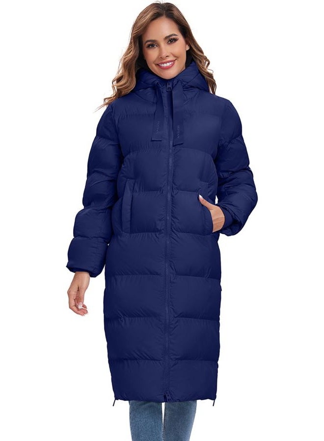 HOTIAN Women's Long Quilted Coat Maxi Length Thickened Puffer Down Jacket Padded Winter Warm Outerwear, Navy, S - Image 5