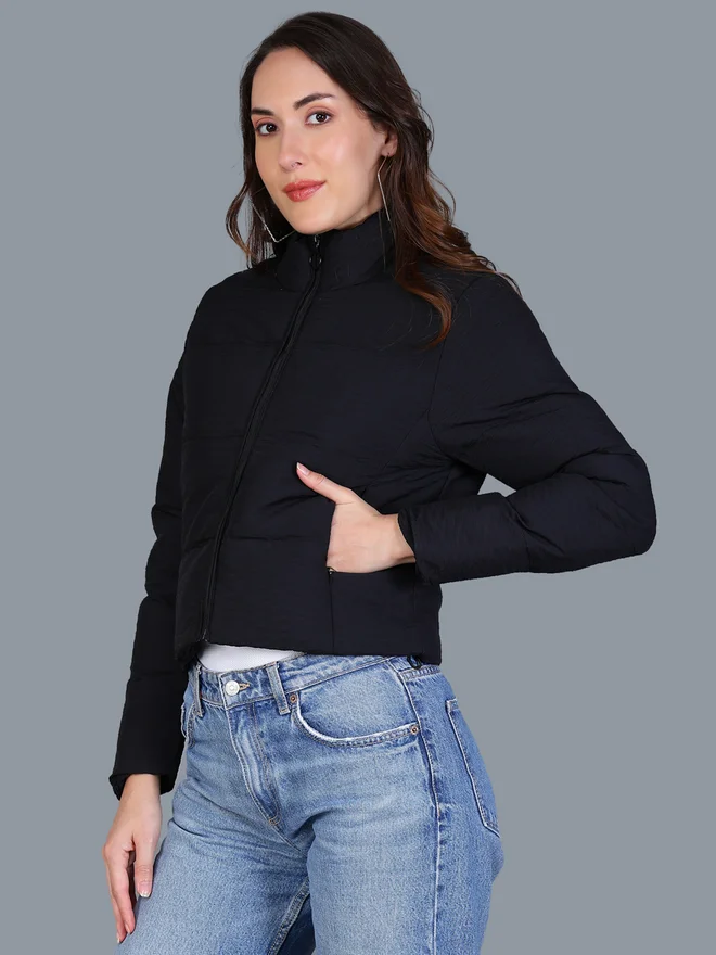 Fort Collins  Women Black Quilted Crop Jacket for Women | Best Price UAE