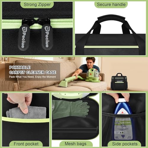 Peciue Storage Bag for Bissell Little Green Mini 4075 Carpet & Upholstery Cleaner, Waterproof Oxford Organizer with Green Zipper & Multi-Compartment Design for Tools, Accessories & Solution - Image 2