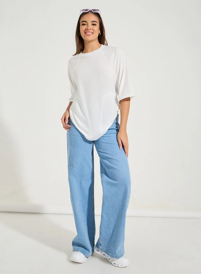 Styli Oversized Plain Short Sleeve T-Shirt with Logo Detail