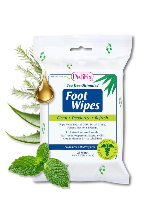 pedifix Tea Tree Ultimates Foot Wipes - 25 Count, Peppermint Scent, Alcohol Free, Diabetic Foot Care, Daily Use - Image 1