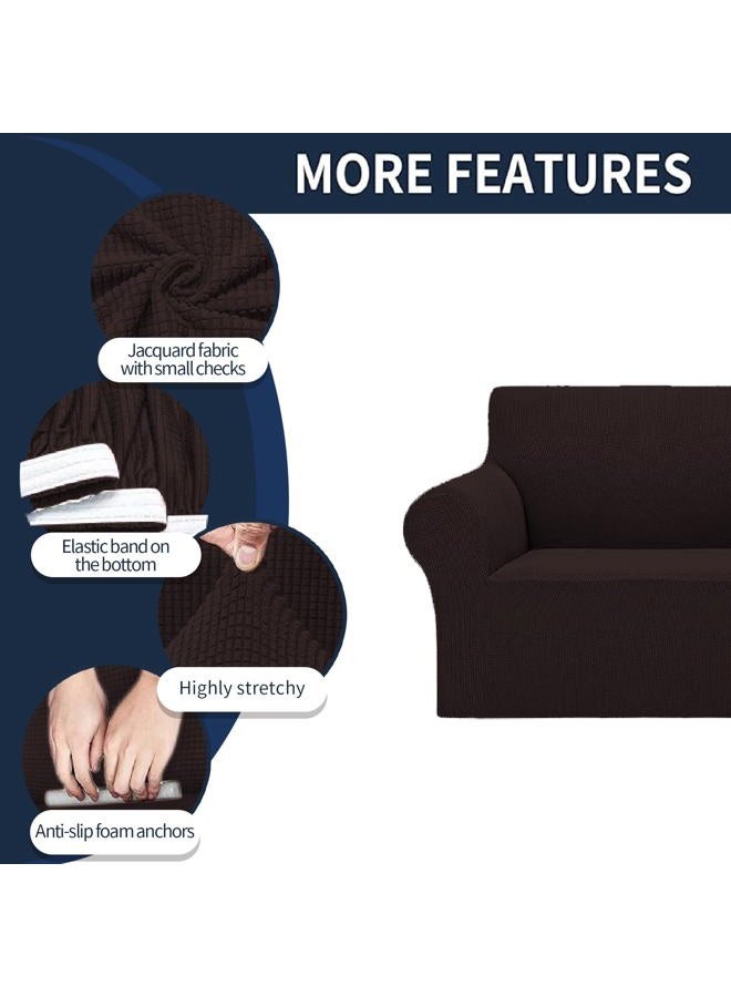 Cupuamon 2024 Newest Stretch Sofa Slipcovers Couch Cover for 3 Cushion Furniture Protector Sofa Covers with Elastic Bottom Jacquard Fabric Small Checks for Pets, Kids -Sofa, Chocolate - Image 4