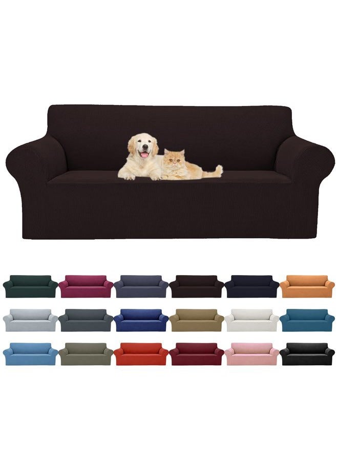 Cupuamon 2024 Newest Stretch Sofa Slipcovers Couch Cover for 3 Cushion Furniture Protector Sofa Covers with Elastic Bottom Jacquard Fabric Small Checks for Pets, Kids -Sofa, Chocolate - Image 1