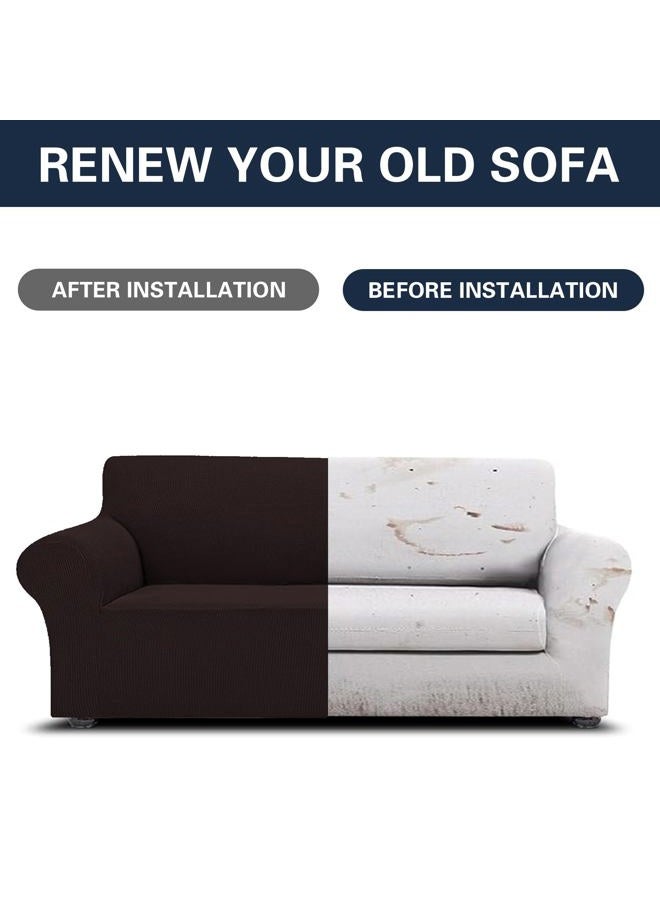 Cupuamon 2024 Newest Stretch Sofa Slipcovers Couch Cover for 3 Cushion Furniture Protector Sofa Covers with Elastic Bottom Jacquard Fabric Small Checks for Pets, Kids -Sofa, Chocolate - Image 5