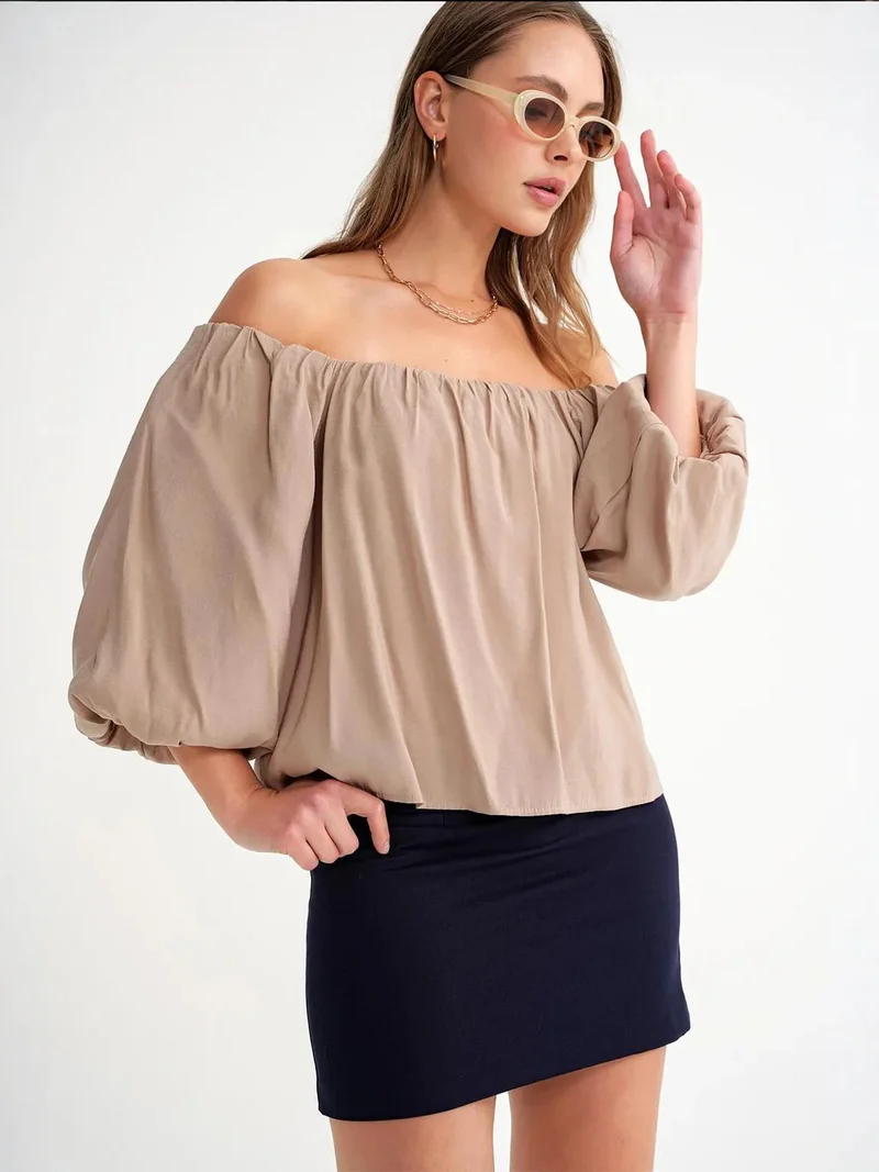 MixRay Mixray Modal Blended Blouse with Madonna Collar and Ruffle Detail