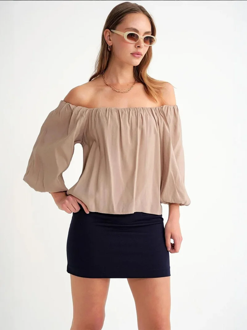 MixRay Mixray Modal Blended Blouse with Madonna Collar and Ruffle Detail