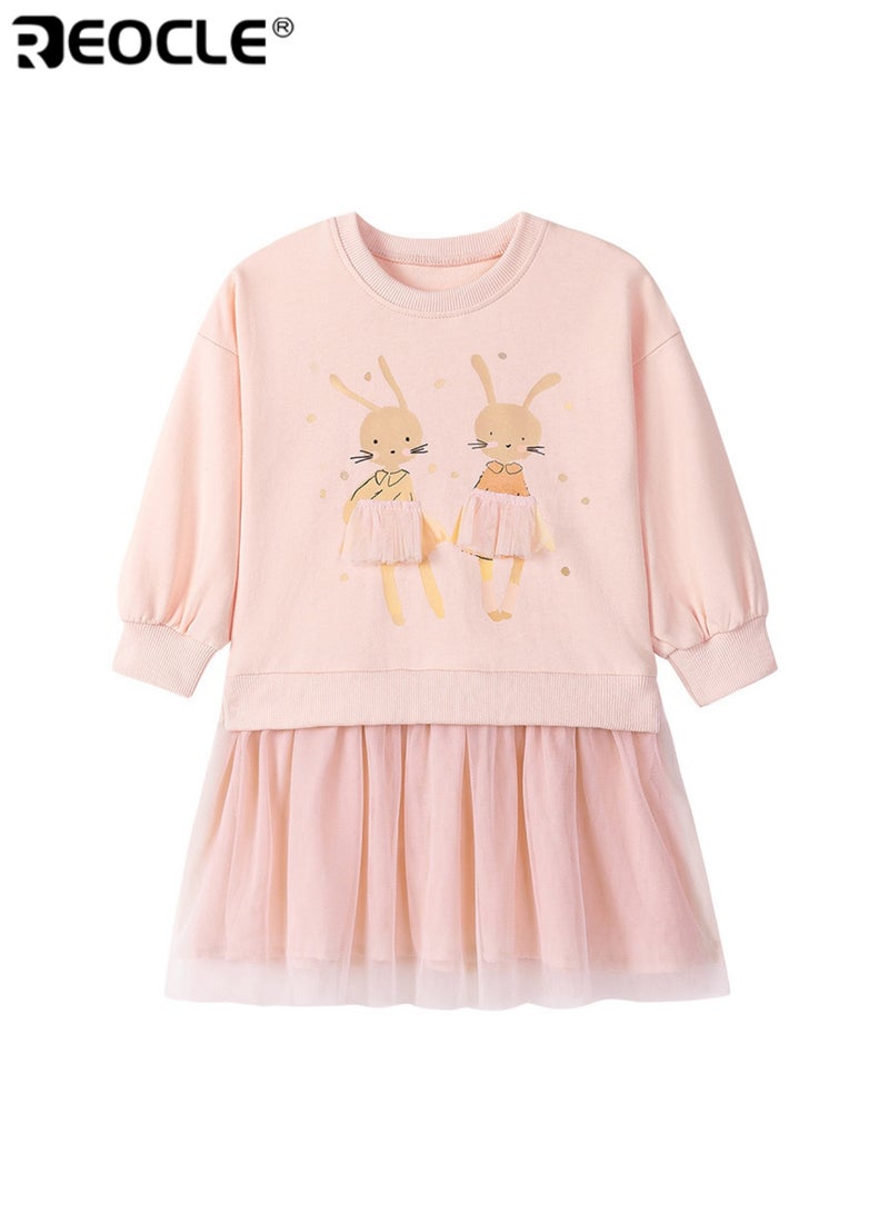 REOCLE Girl's Mesh Dress with Cartoon Design and Cotton Construction Autumn Children's Dress with Soft Comfort for Casual Wear - Image 2