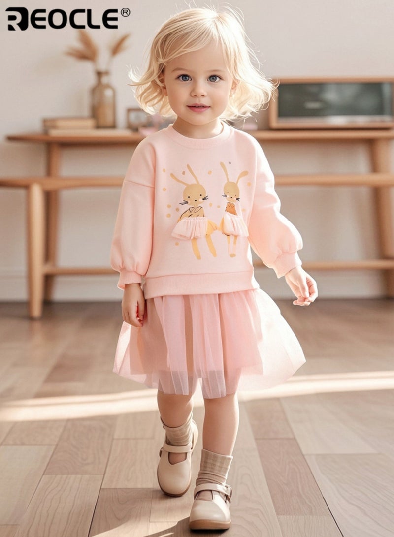 REOCLE Girl's Mesh Dress with Cartoon Design and Cotton Construction Autumn Children's Dress with Soft Comfort for Casual Wear - Image 1