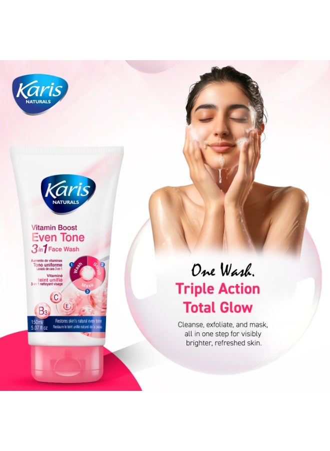 Karis Naturals 3 in 1 [Wash, Scrub & Mask] Face Wash- with Vitamin Boost - Restores The Skin's Natural Even Tone - Scrubs Away Toxins & Exfoliates Dead Skin Cells - 150 ml - Image 3