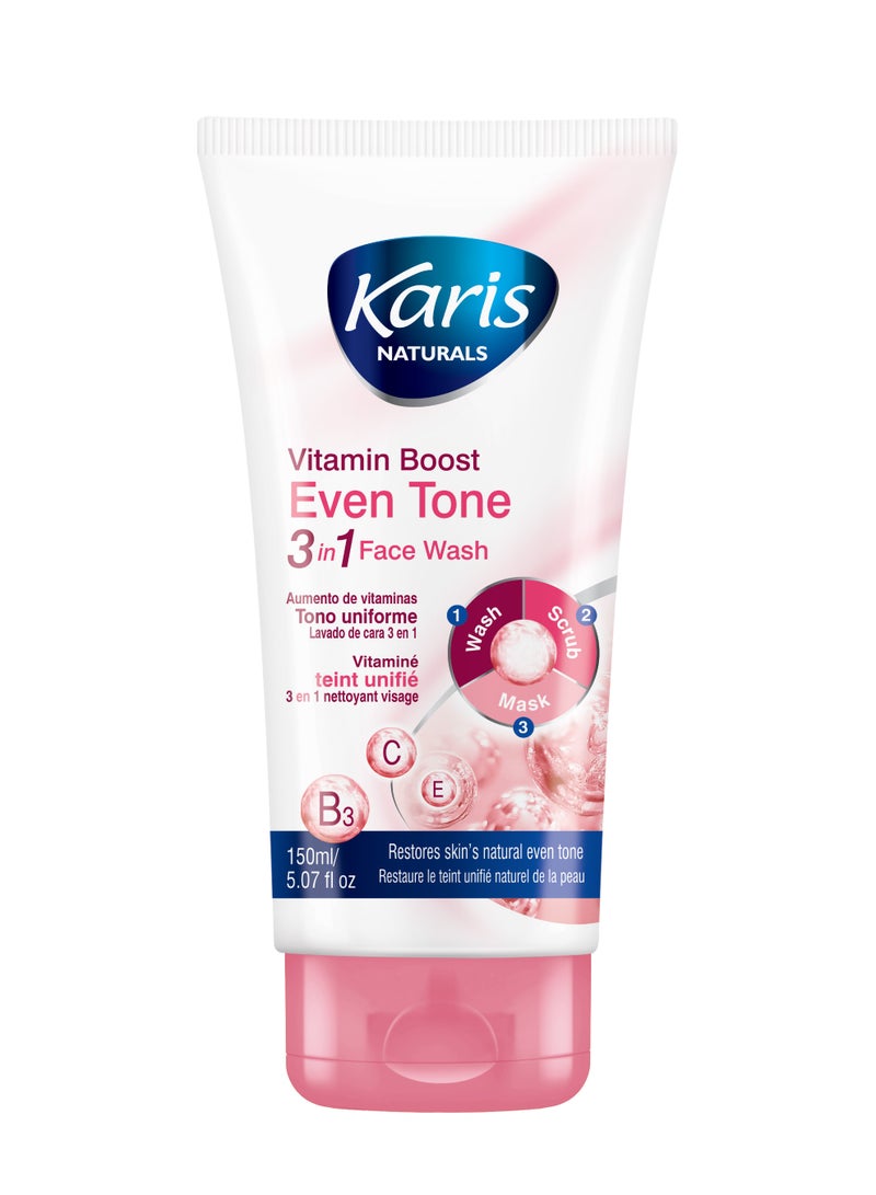 Karis Naturals 3 in 1 [Wash, Scrub & Mask] Face Wash- with Vitamin Boost - Restores The Skin's Natural Even Tone - Scrubs Away Toxins & Exfoliates Dead Skin Cells - 150 ml - Image 1