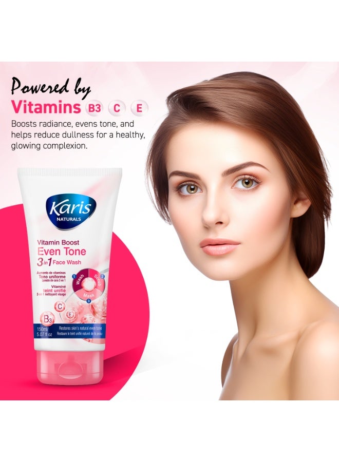 Karis Naturals 3 in 1 [Wash, Scrub & Mask] Face Wash- with Vitamin Boost - Restores The Skin's Natural Even Tone - Scrubs Away Toxins & Exfoliates Dead Skin Cells - 150 ml - Image 4