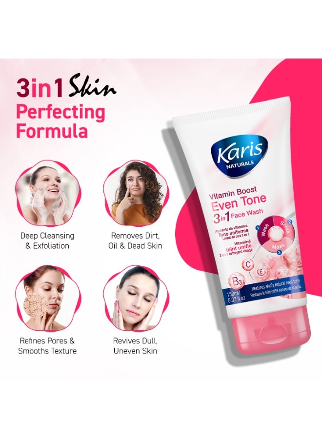 Karis Naturals 3 in 1 [Wash, Scrub & Mask] Face Wash- with Vitamin Boost - Restores The Skin's Natural Even Tone - Scrubs Away Toxins & Exfoliates Dead Skin Cells - 150 ml - Image 5
