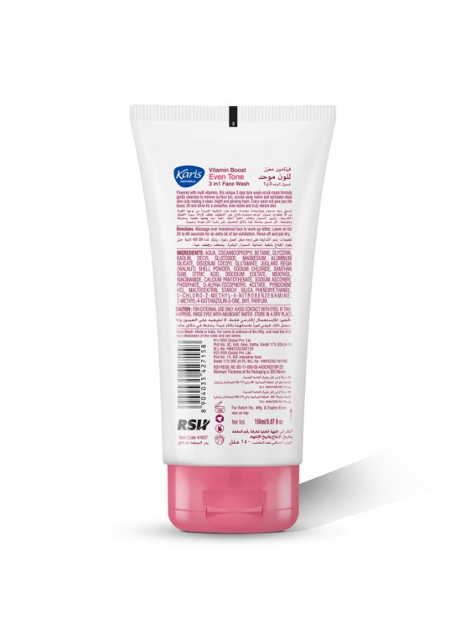 Karis Naturals 3 in 1 [Wash, Scrub & Mask] Face Wash- with Vitamin Boost - Restores The Skin's Natural Even Tone - Scrubs Away Toxins & Exfoliates Dead Skin Cells - 150 ml - Image 2